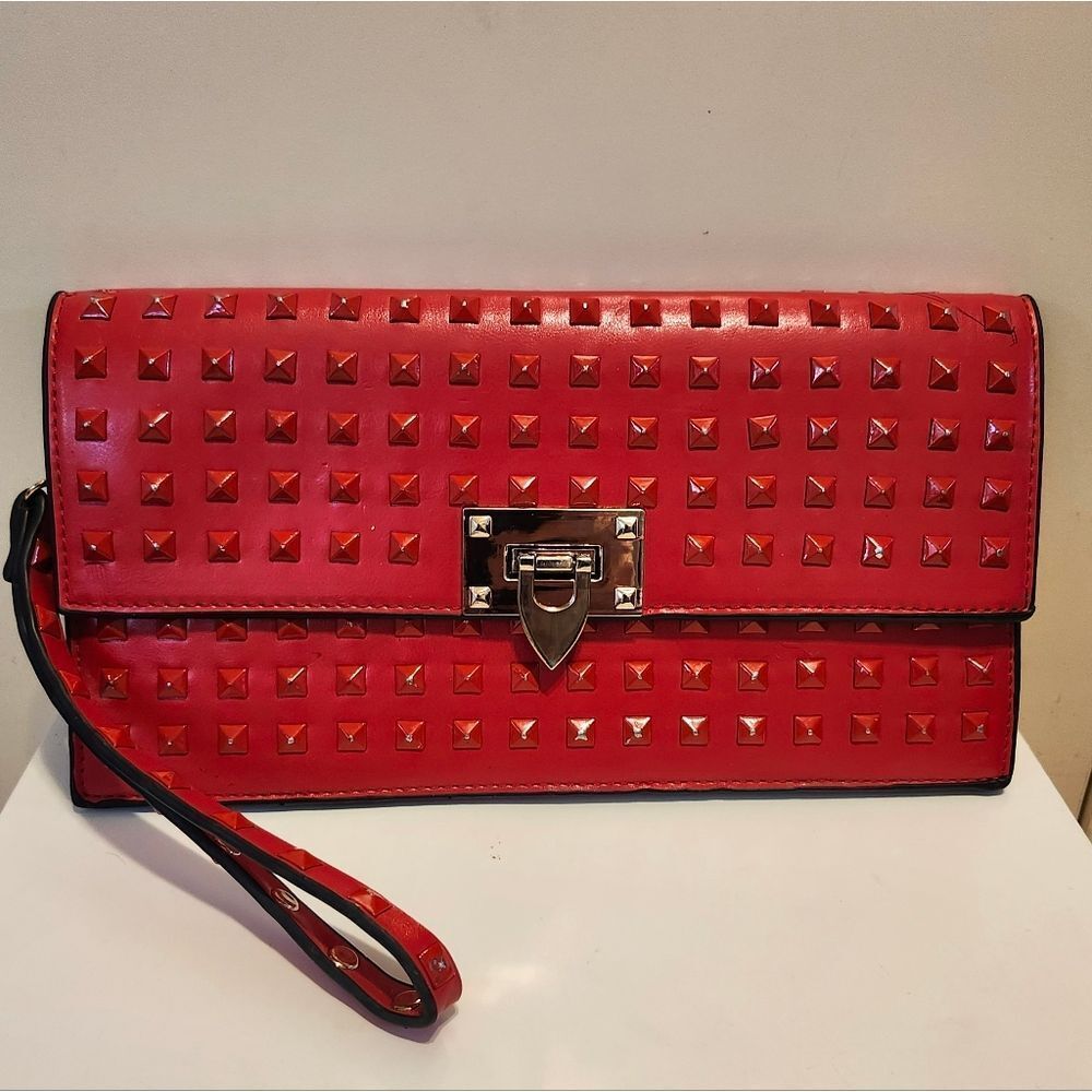 Slimfit Italy Lipstick Red Leather "Rock Stud" Clutch/Wristlet Ret.$275